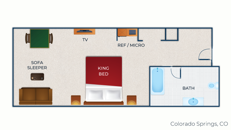 The floorplan for the Luxury King Suite